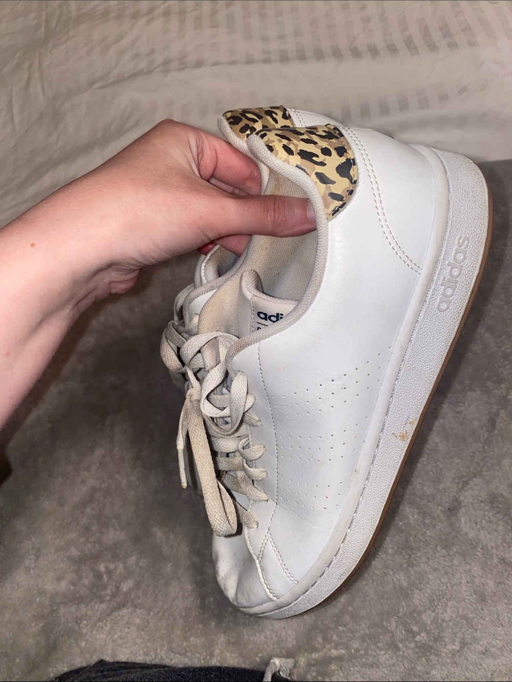 adidas White Leather Sneaker with Leopard Heel Tab